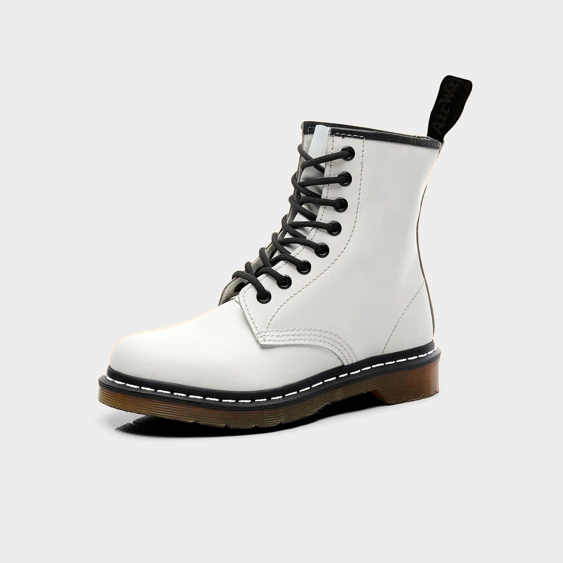 Leather Punk Ankle Boots with Contrast Stitching and Chunky Rubber Sole