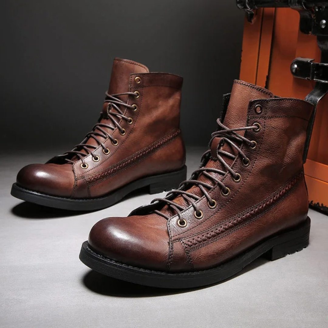 Retro Lace-Up Ankle Motorcycle Style Boots with Round Toe