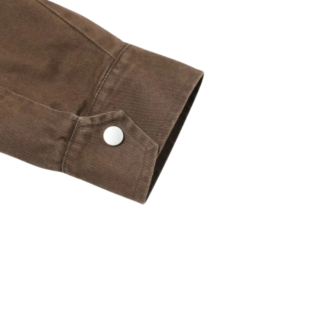 Brown Retro Cargo Bomber Jacket With Distressed Finish