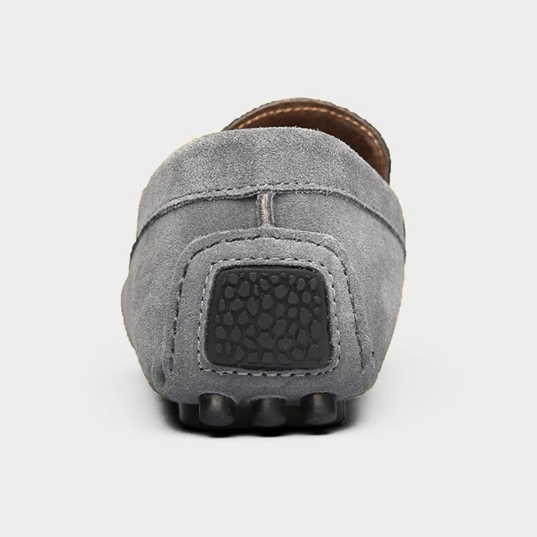 Suede Driving Loafers with Metallic Horsebit Buckle