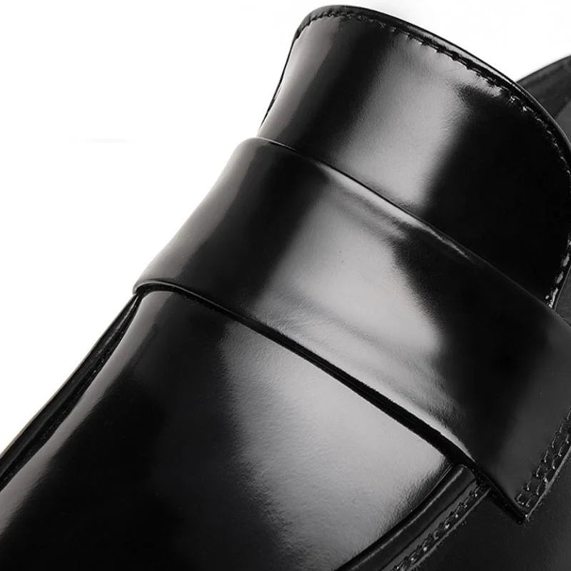 Black Leather Pointed Toe Mule Loafers