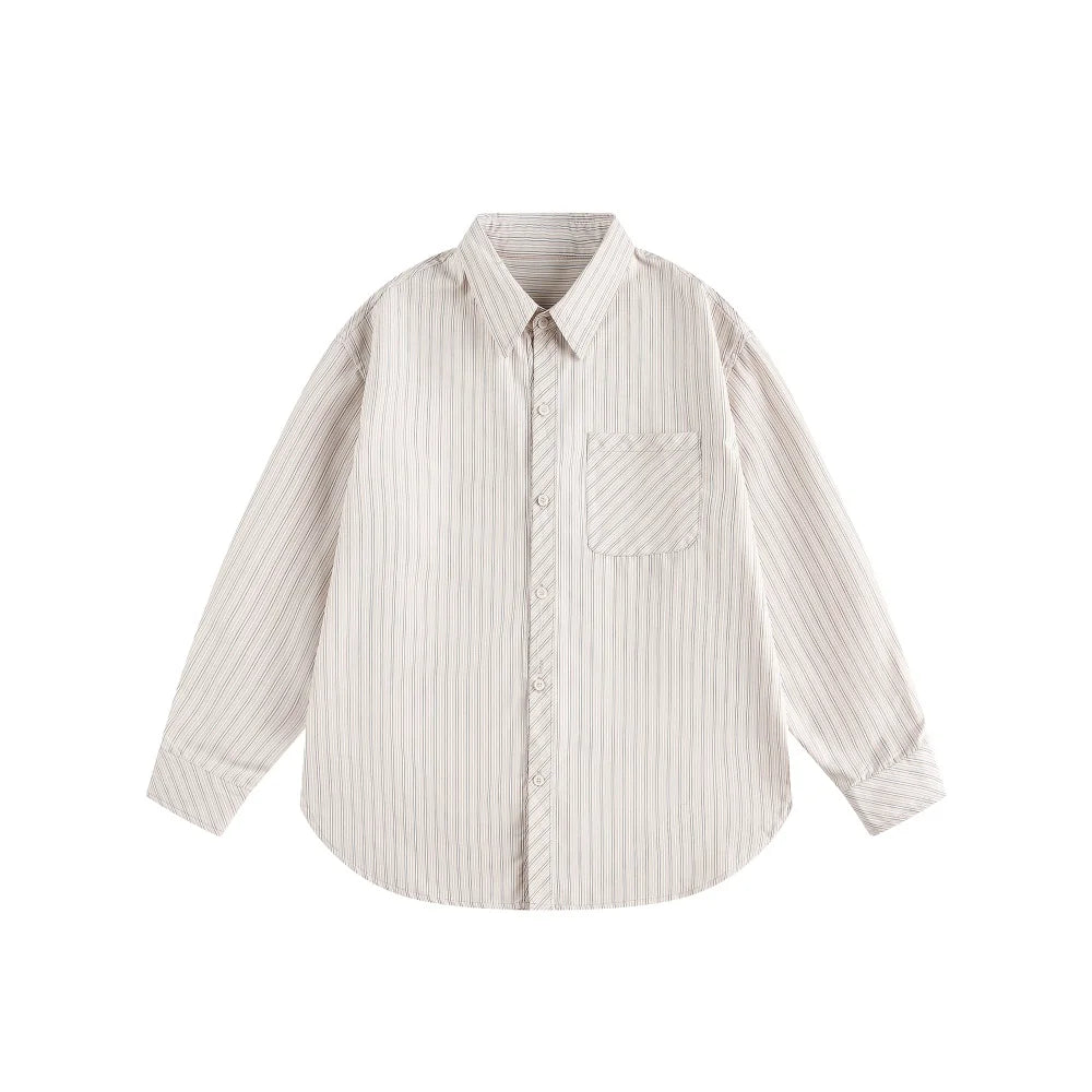 Striped Shirt with Chest Pocket and Back Buttons