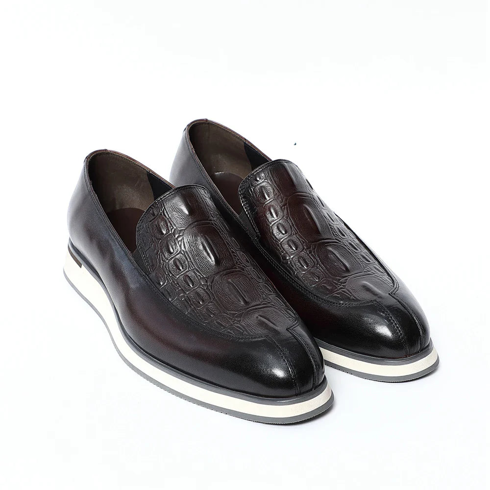 Embossed Leather Slip On Dress Sneakers