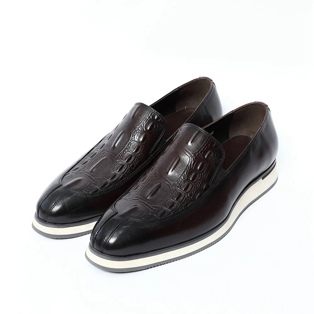 Embossed Leather Slip On Dress Sneakers