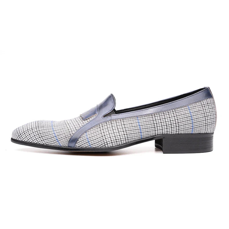 Navy Checkered Fringe Loafers