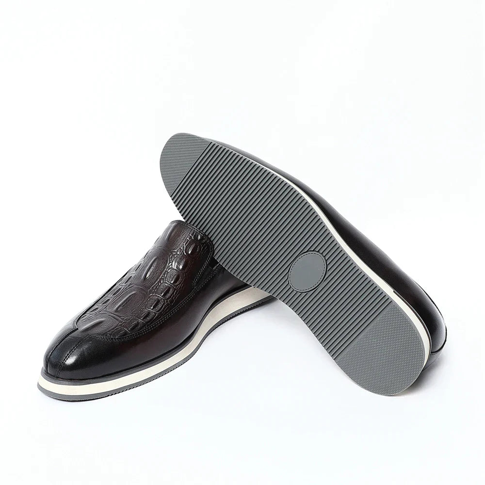 Embossed Leather Slip On Dress Sneakers