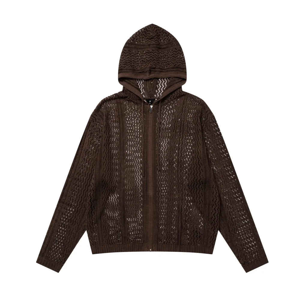 Mesh Knit Zip Up Hoodie