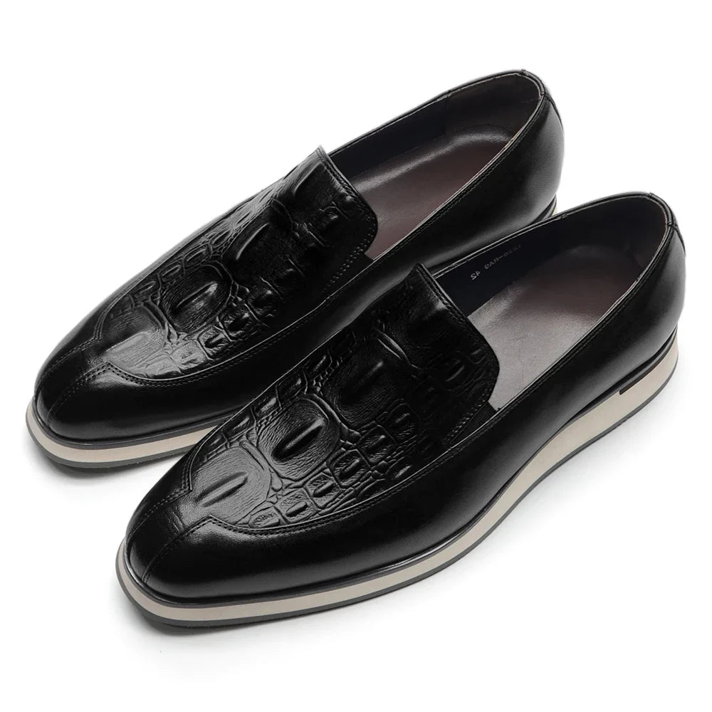 Embossed Leather Slip On Dress Sneakers