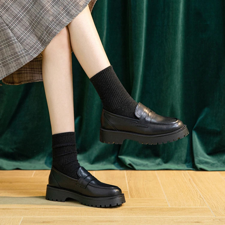 Suede and Leather Penny Loafers with Chunky Lug Sole
