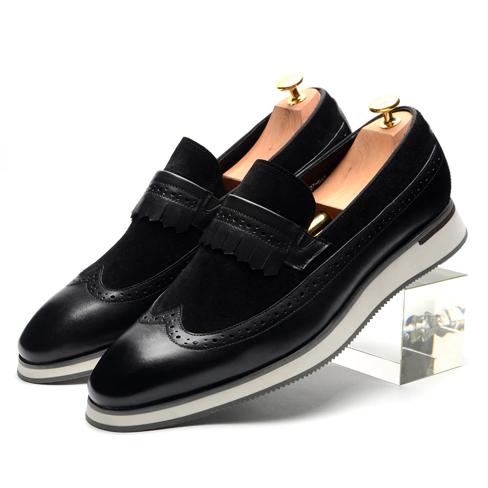 Smart Casual Wingtip Loafers with Fringed Strap and Lifted Hybrid Sole