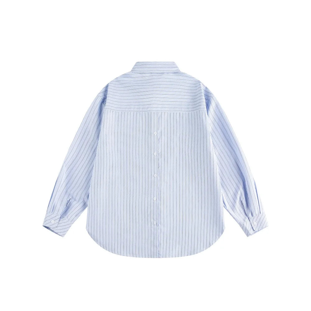 Striped Shirt with Chest Pocket and Back Buttons