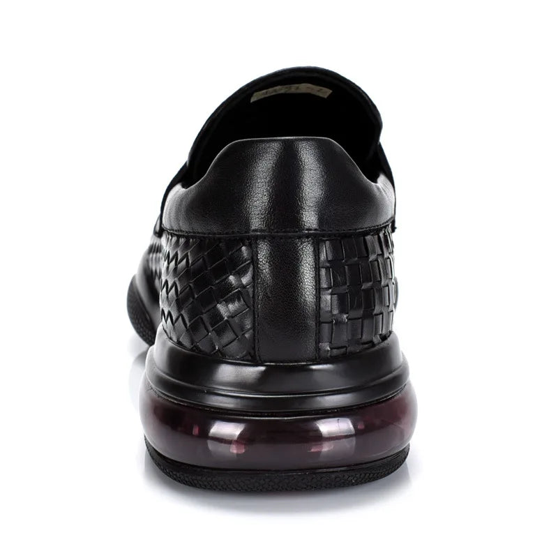 Black Woven Leather Penny Slip-On Sneakers