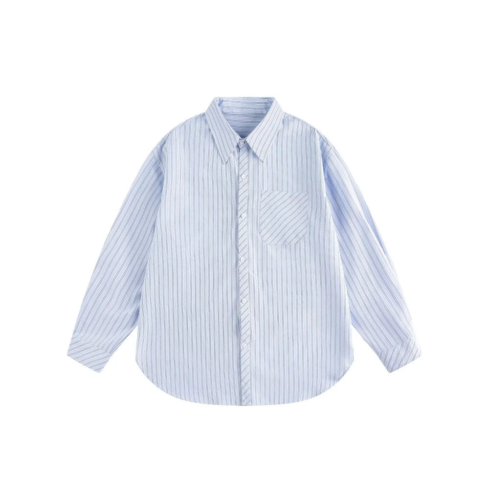 Striped Shirt with Chest Pocket and Back Buttons