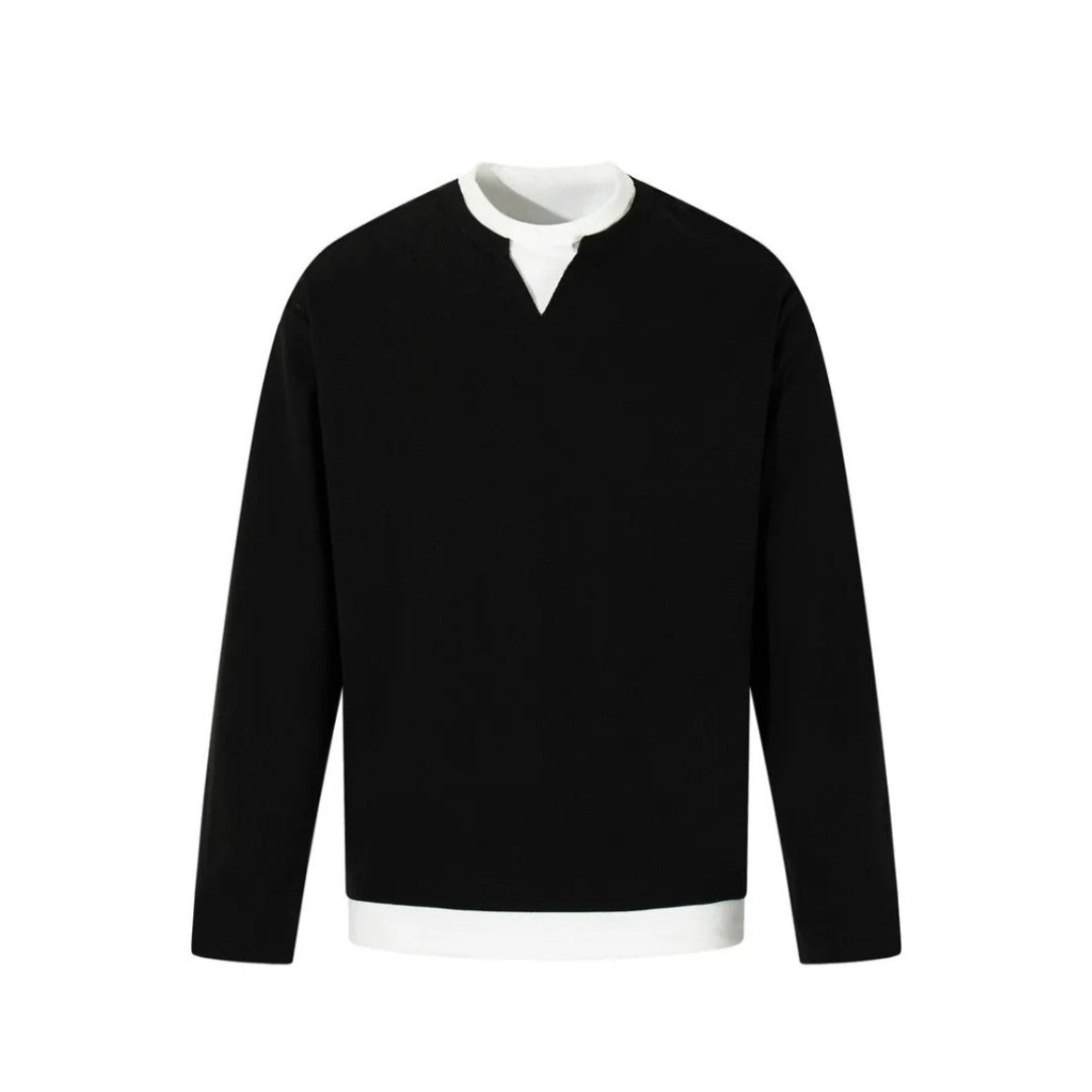 Layered-Look V-Stitch Long Sleeve T-shirt