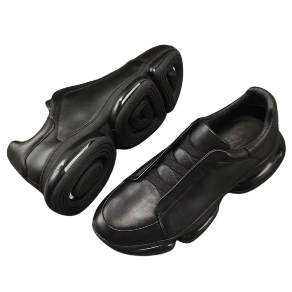 Black Leather Slip-On Sneakers with Bubble Sole