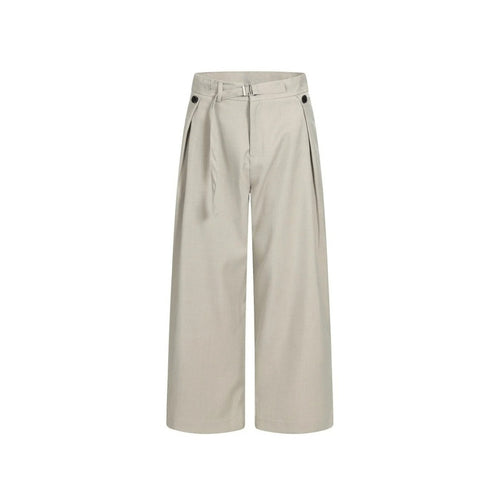 Beige Pleated Wide-Leg Trousers With Integrated Belt
