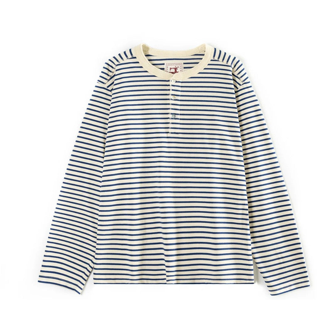 Sailor Blue-Striped Long-Sleeve Henley T-Shirt