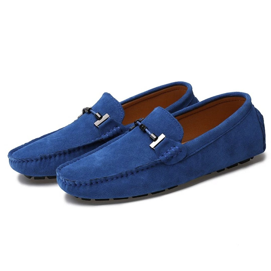 Colour-Suede Driving Loafers with Metal Buckle and Grip Sole
