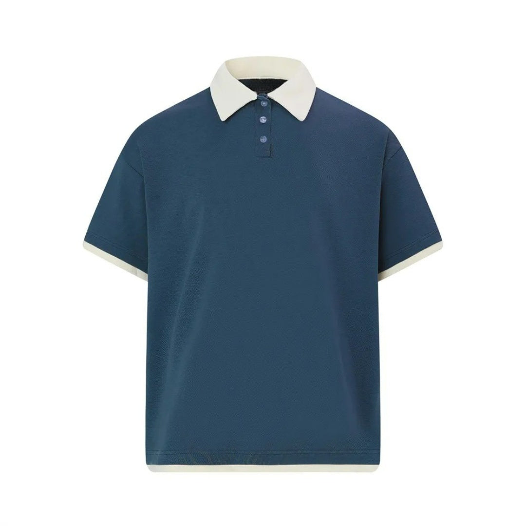 Contrast Collar Spliced Polo Shirt