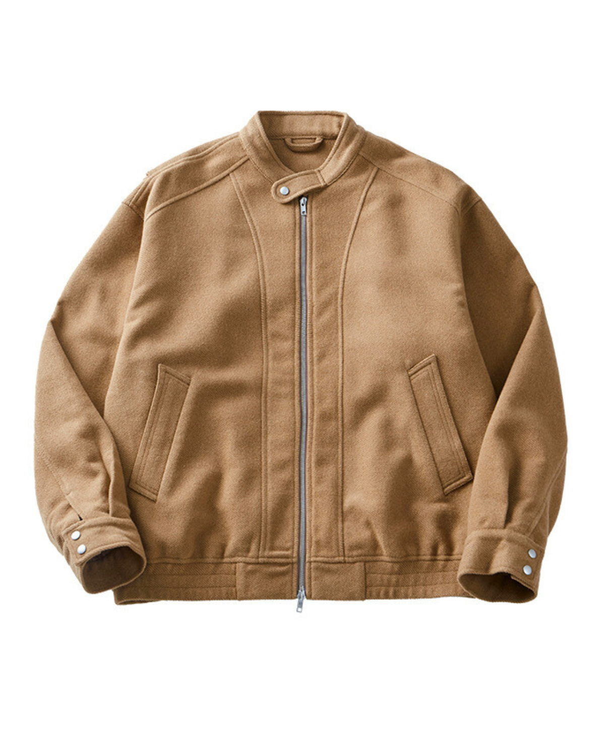 Wool Blend Stand Collar Zip Jacket