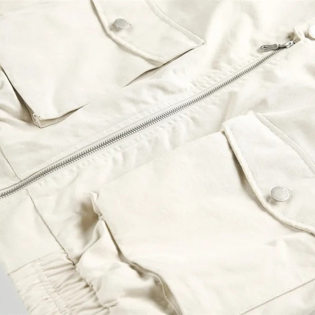 Pocket Panel Cargo Zip Jacket with Suede Collar