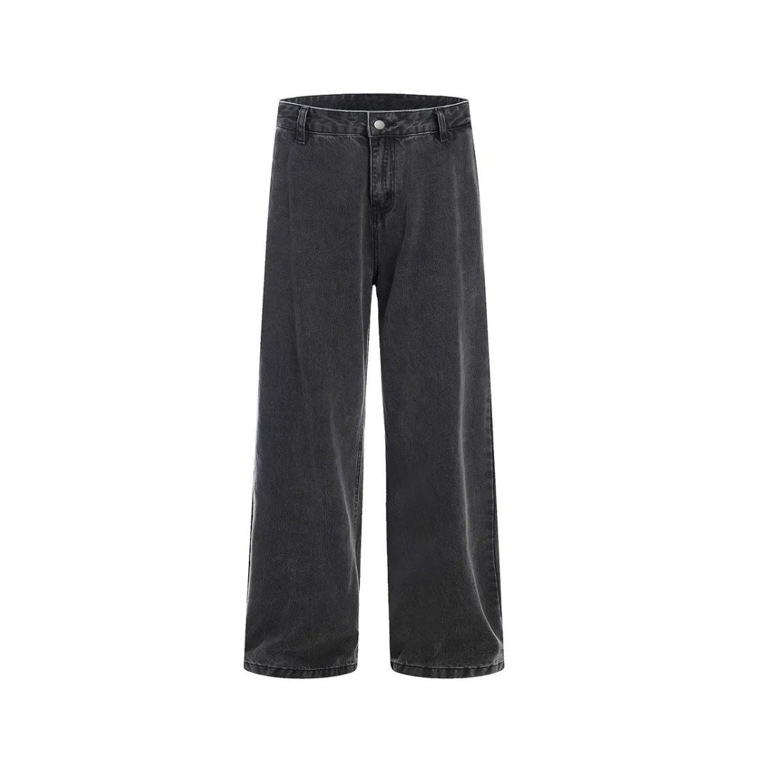 Washed Black Distressed Wide-Leg Jeans