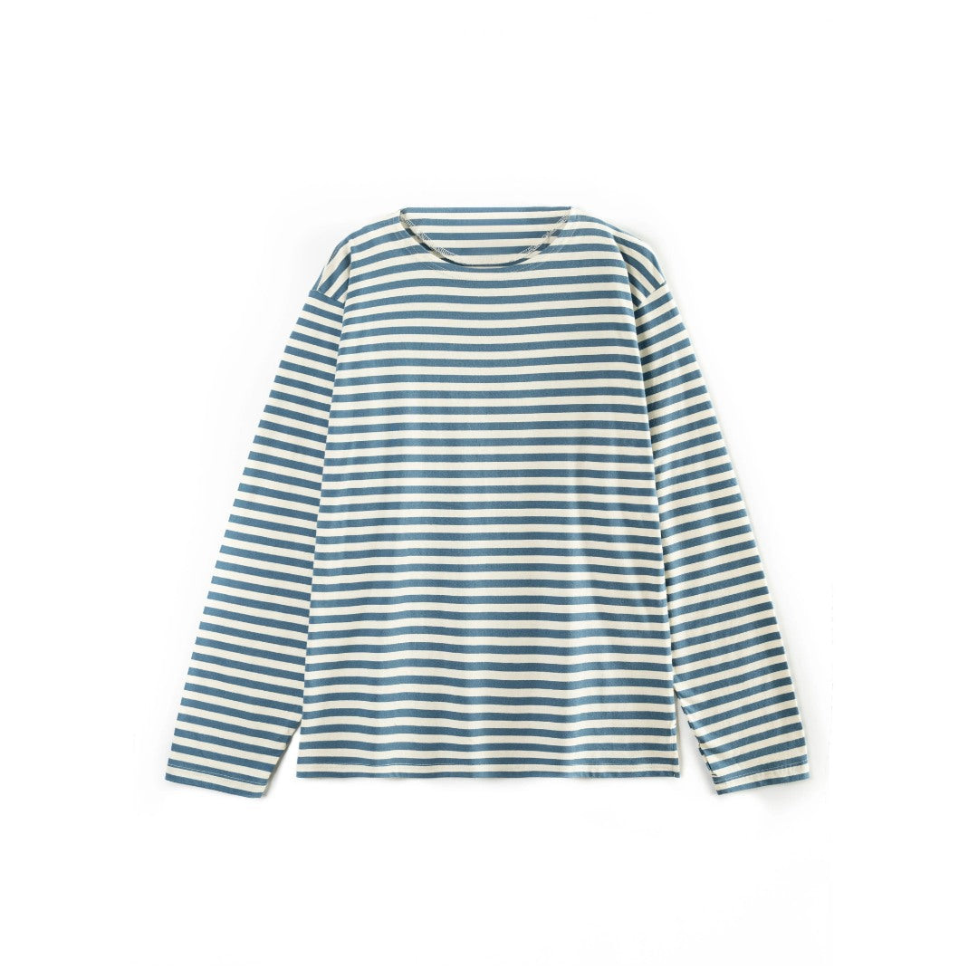 Striped Long-Sleeve Cotton T-Shirt for Men in Nautical Blue