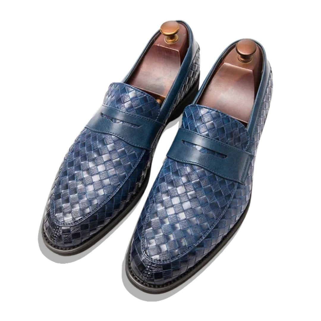 Checkered Weave Leather Casual Business Penny Loafers