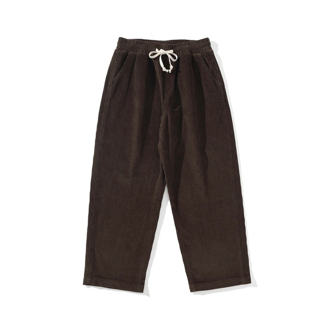 Brown Washed Corduroy Wide-Leg Trousers