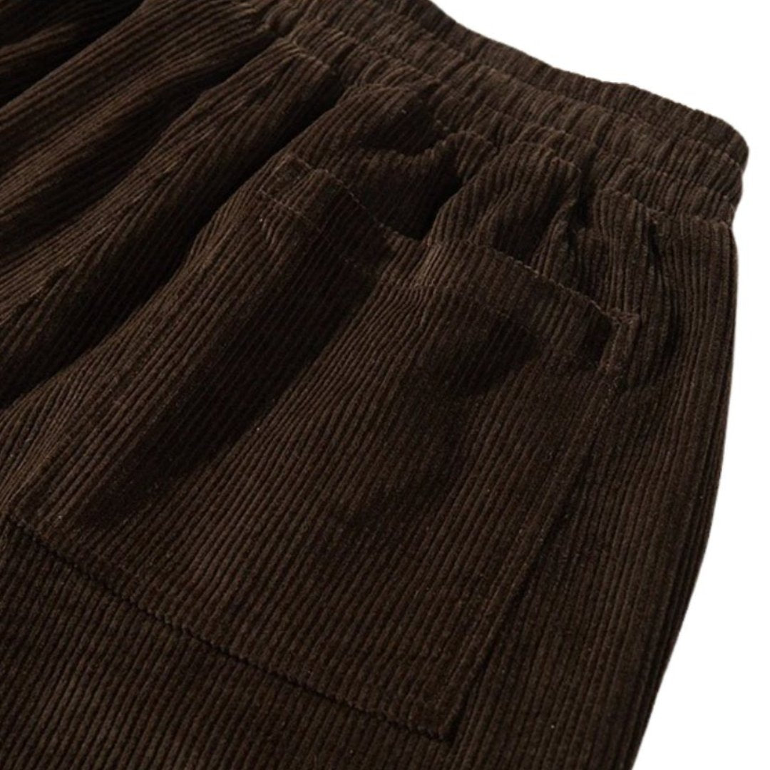 Brown Washed Corduroy Wide-Leg Trousers