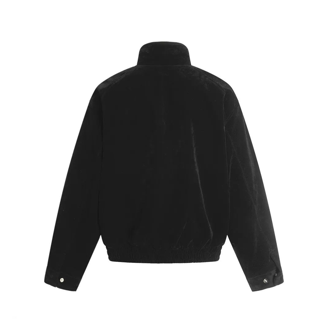 Suede Zip Pocket Cargo Jacket With Stand Collar