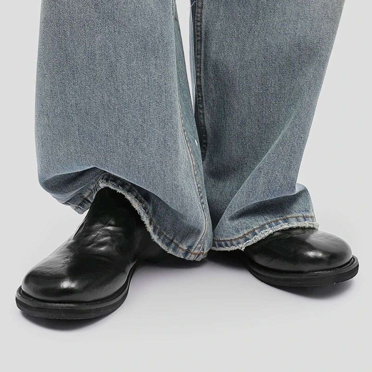 Black Split Leather Backless Slippers