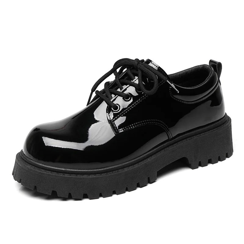 Black Patent Gloss Platform Derby Shoes