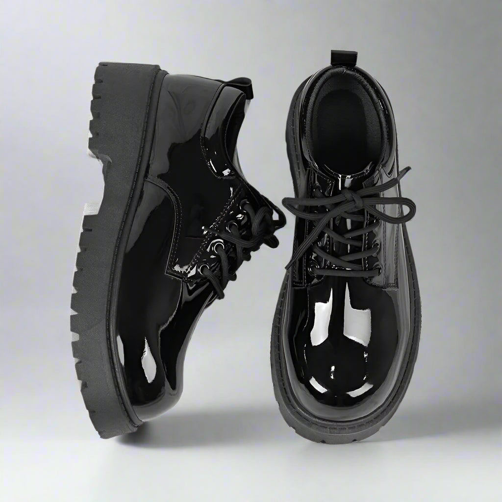 Black Patent Gloss Platform Derby Shoes
