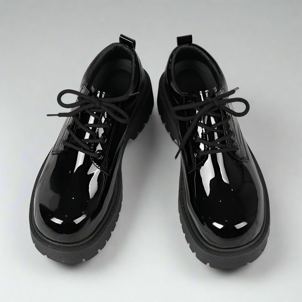 Black Patent Gloss Platform Derby Shoes