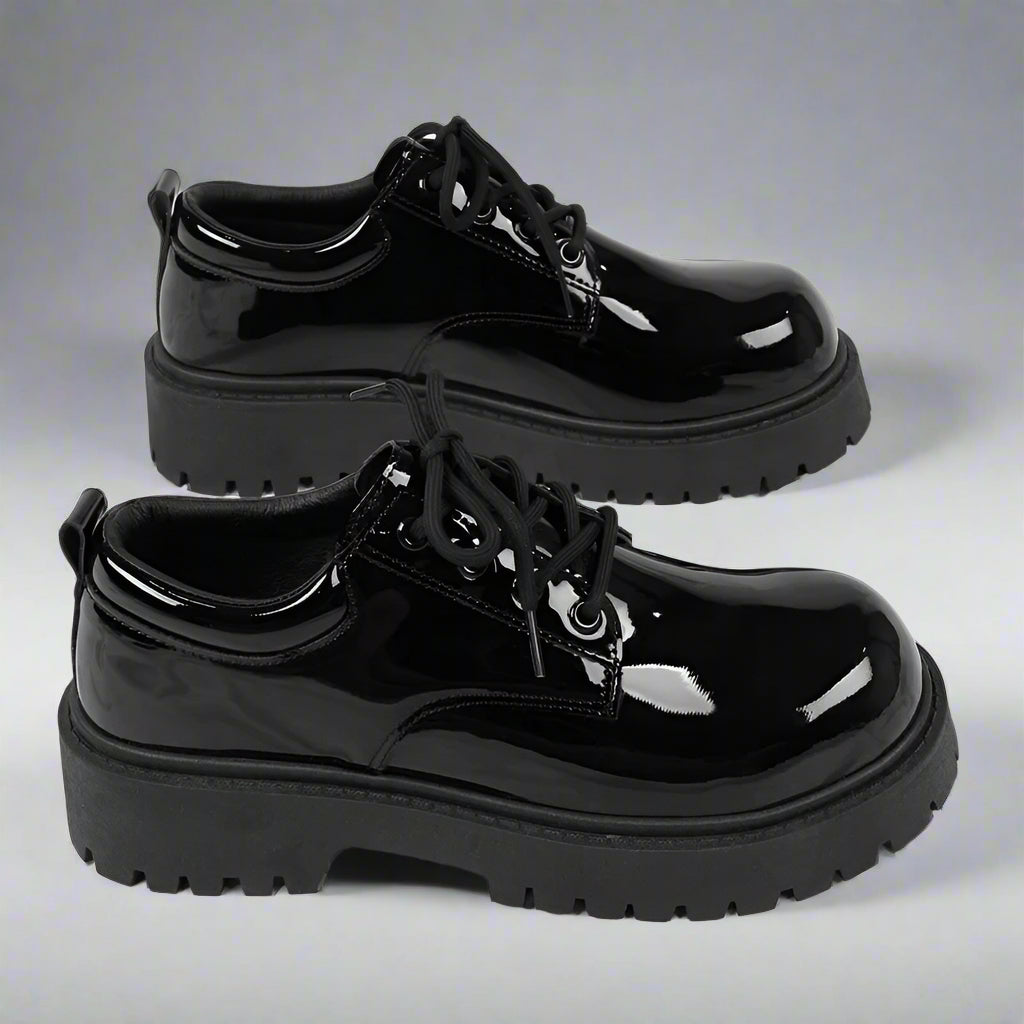 Black Patent Gloss Platform Derby Shoes