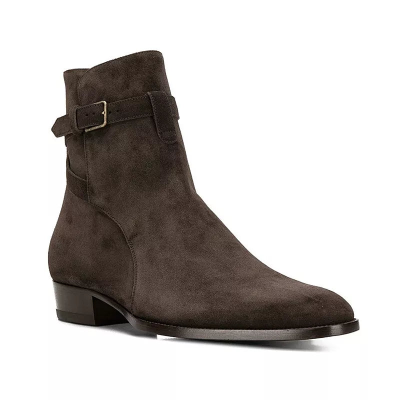 Suede Buckle Strap Ankle Boots
