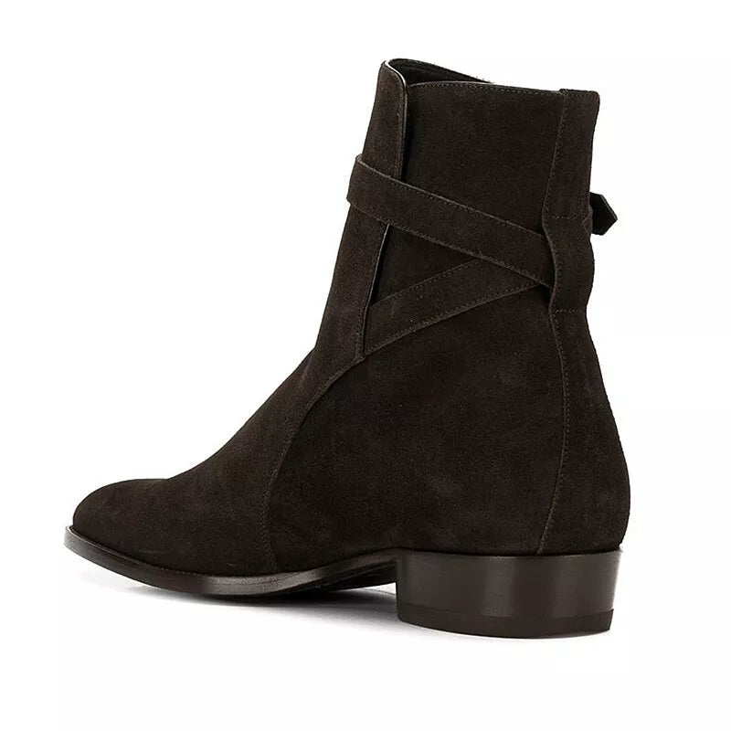 Suede Buckle Strap Ankle Boots
