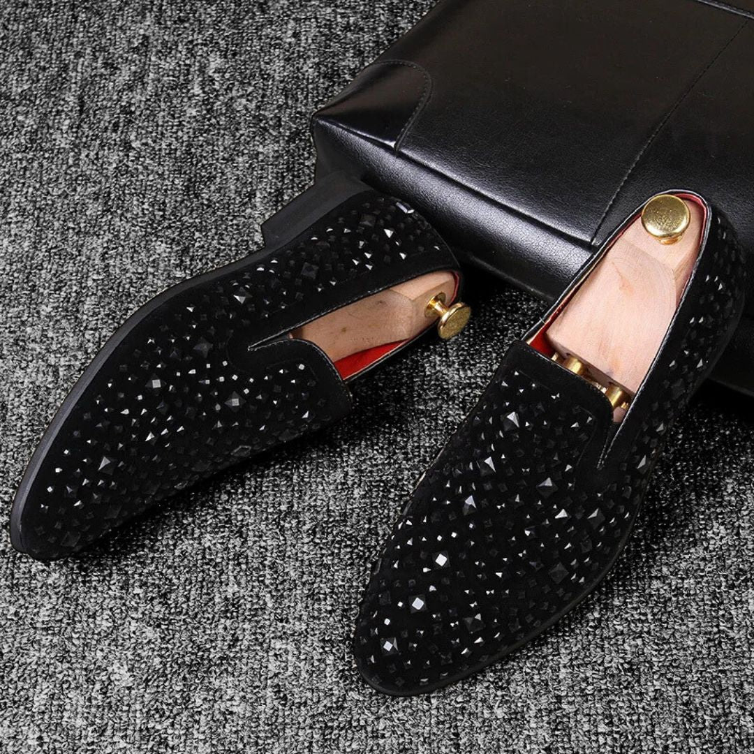 Black Suede Studded Slip-On Dress Loafers